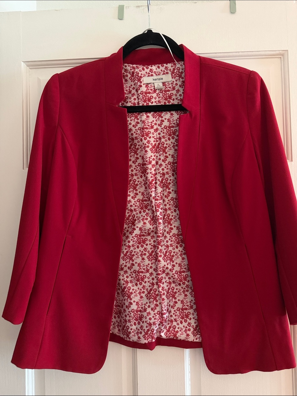 Kensie Red Open-Front Blazer with Floral Lining